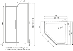 Kabina natryskowa pięciokątna Kerra Prato 90x90 cm czarna rys.tech.