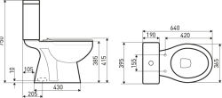 Kompakt WC - podwójne spłukiwanie 6/3 L Kerra C-Clear + deska, odpływ pionowy rys.tech.