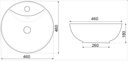 Umywalka nablatowa okrągła Ø=45cm / h=17cm, Kerra KR 191 GR szary półmat rys.tech.