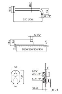 Zestaw natryskowy podtynkowy z deszczownicą i wylewką Vedo Otto rysunek techniczny.JPG