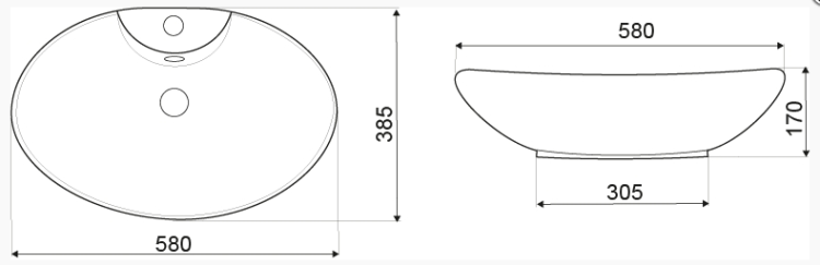 Umywalka nablatowa owalna Ø=45cm / h=17cm, Kerra KR 139 BLM czarny półmat rys.tech.