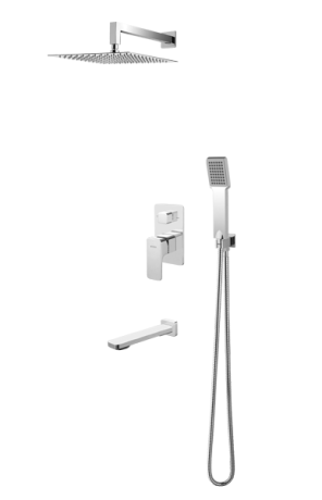 Przejdź do produktu Zestaw natryskowy, podtynkowy z kwadratową deszczownicą 20x20 cm, słuchawką prysznicową, wylewką i baterią podtynkową termostatyczną Vedo VBM3231/20/TERMO chrom