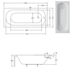 Wanna prostokątna 150x75 cm Besco Intrica  rys.tech.