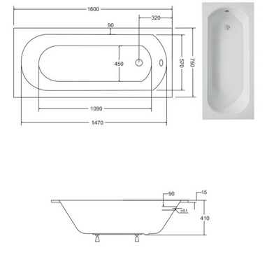 Wanna prostokątna 150x75 cm Besco I rys.tech.ntrica Slim z niskim rantem