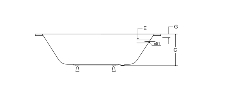 Wanna prostokątna pod zabudowę 140x70 cm Besco Shea Slim rys.tech.