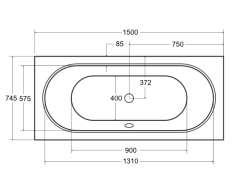 Wanna prostokątna 150x75 cm Besco Vitae Slim z niskim rantem rys.tech.