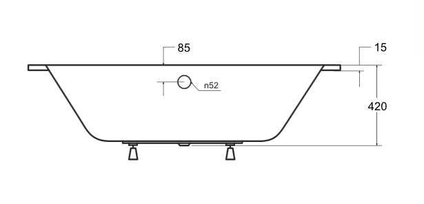 Wanna prostokątna 150x75 cm Besco Vitae Slim z niskim rantem rys.tech.