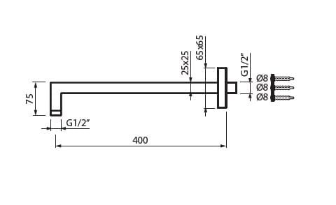 Ramię sufitowe 40 cm do deszczownicy Vedo Armstrong VSN0304AS chrom