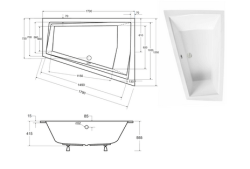 Wanna asymetryczna narożna 170x125 cm Besco Intima Duo rys. tech.
