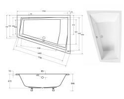 Wanna asymetryczna 170x125 cm Besco Intima Duo Slim rys.tech.