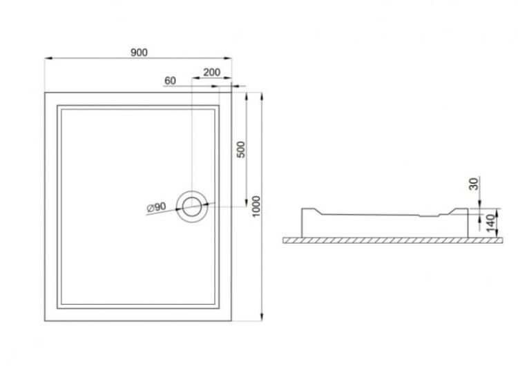 Brodzik prostokątny kompaktowy 100x90 cm Goliat Polimat 00367 biały