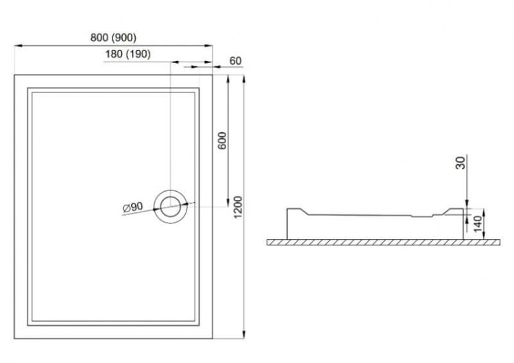 Brodzik prostokątny kompaktowy 120x90 cm Goliat Polimat 00015 biały