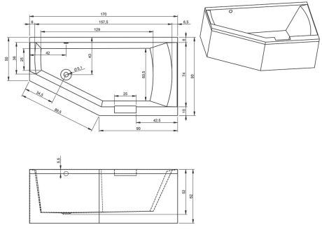 Przejdź do produktu Wanna narożna 170x90 cm Riho Geta Plug&Play B032010005 lewa biały połysk
