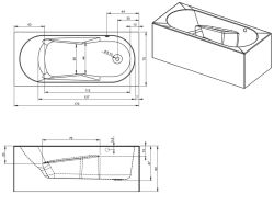 Wanna narożna prostokątna 170x75 cm Riho Lazy Plug&Play B079005005 prawa biały
