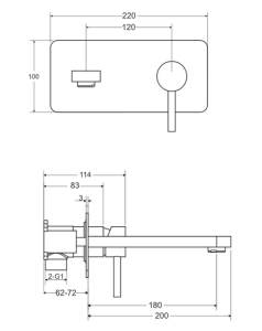 Bateria umywalkowa podtynkowa Besco Decco czarny matt BU-DS-CZ rys.tech.