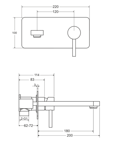 Bateria umywalkowa podtynkowa Besco Decco czarny matt BU-DS-CZ rys.tech.