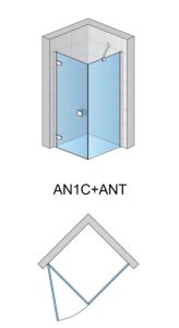 Drzwi prysznicowe narożne ze ścianką boczną 70x70 cm SanSwiss Annea AN1C+ANT rys.tech.