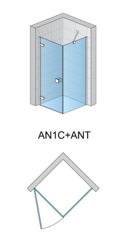 Drzwi prysznicowe narożne ze ścianką boczną 70x70 cm SanSwiss Annea AN1C+ANT rys.tech.