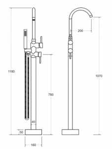 Bateria wannowa wolnostojąca I Besco Illusion chrom BW-II-CH rys. tech.