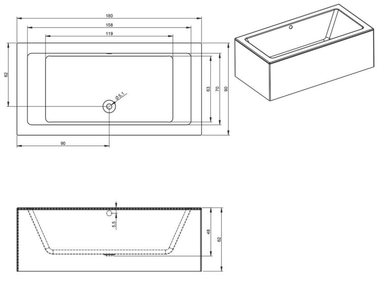 Wanna prostokątna 180x90 cm Riho Lugo Plug&Play B134015005 lewa biały