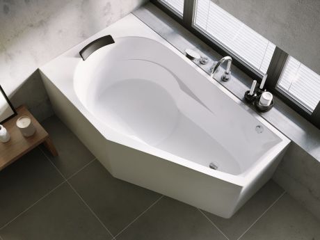 Przejdź do produktu Wanna narożna asymetryczna 160x90 cm z obudową Plug&Play Riho Yukon B008012005 prawa biały połysk