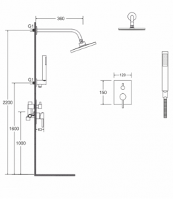 Zestaw natryskowy, podtynkowy z deszczownicą slim Besco Illusion BP-DIII-ZL rys.tech.