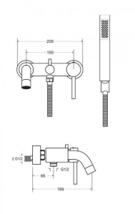 Bateria wannowa ścienna Besco Illusion BW-IS-CZ czarny matt rys.tech.
