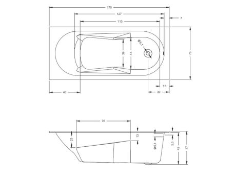 Przejdź do produktu Wanna prostokątna 170x75 cm Riho Lazy B078001005 biały połysk