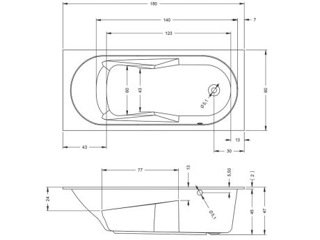 Przejdź do produktu Wanna narożna prostokątna 180x80 cm Riho Lazy B083001005 lewa biały połysk