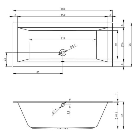Przejdź do produktu Wanna prostokątna 170x75cm do zabudowy Riho Lugo B132001105 biały mat
