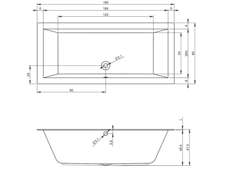 Wanna prostokątna 180x80cm Riho Lugo B133001105 biały mat
