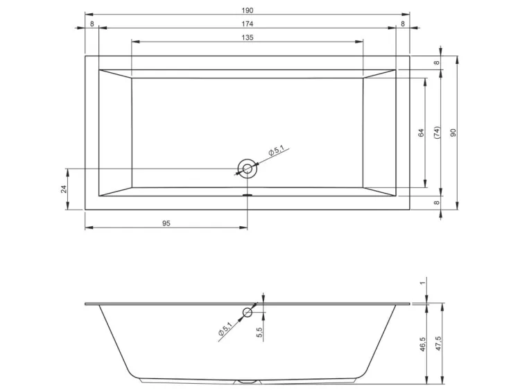 Wanna prostokątna 190x90cm Riho Lugo B136001105 biały mat