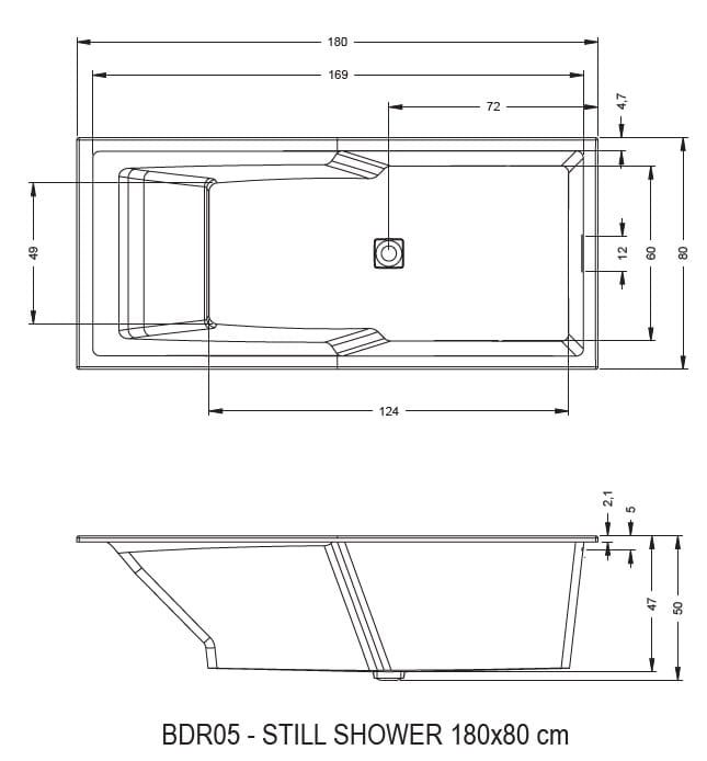 Wanna prostokątna 180x80 cm z hydromasażem Air Riho Still Shower BR05A1GH1003 biały