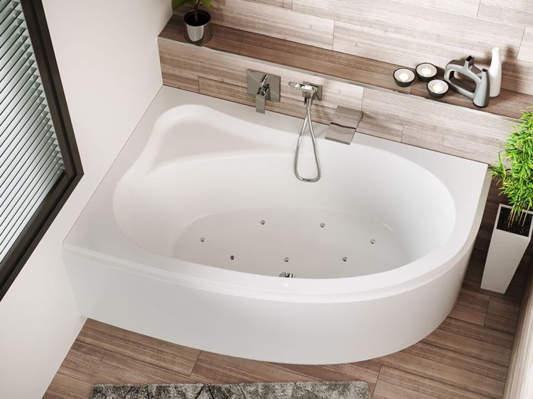 Wanna narożna 154x101 cm z systemem hydromasażem Joy Riho Aryl B021008005 prawa biały