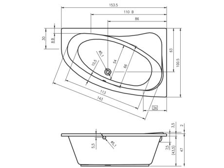 Przejdź do produktu Wanna narożna 154x101 cm z hydromasażem Riho Aryl B022007005 lewa biały