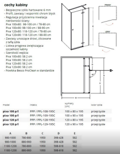 Kabina prysznicowa prostokątna 100x80 cm Besco Pixa PPP/PPL-108-195C rys. tech.