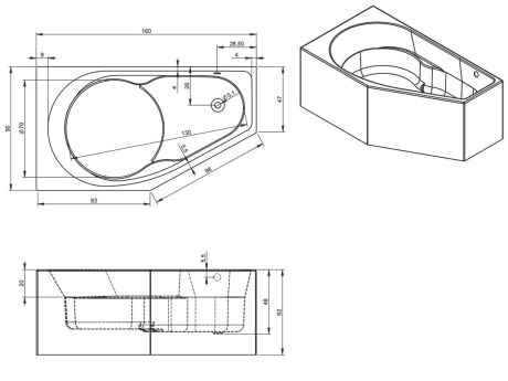 Przejdź do produktu Wanna asymetryczna 160x90 cm z hydromasażem Riho Yukon B008008005 prawa biały