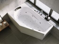 Wanna asymetryczna 160x90 cm z hydromasażem Riho Yukon - rysunek poglądowy z systemem Joy