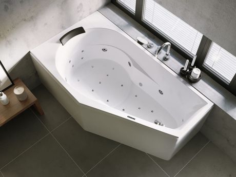 Przejdź do produktu Wanna asymetryczna 160x90 cm z hydromasażem Riho Yukon B008008005 prawa biały