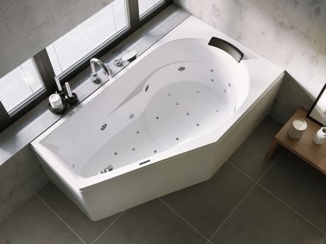 Przejdź do produktu Wanna asymetryczna 160x90 cm z hydromasażem Riho Yukon B009008005 lewa biały