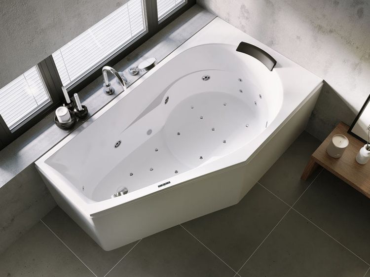 Wanna asymetryczna 160x90 cm z hydromasażem Riho Yukon - rysunek poglądowy z systemem Joy