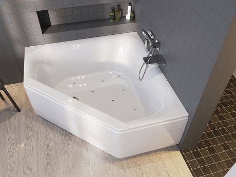 Przejdź do produktu Wanna narożna 145x145 cm z hydromasażem Riho Austin B005007005 biały