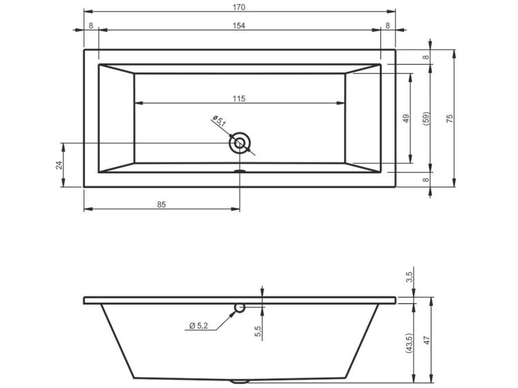 Wanna prostokątna 170x75 cm z hydromasażem Air Riho Lusso BA18A1GH1003 biały połysk