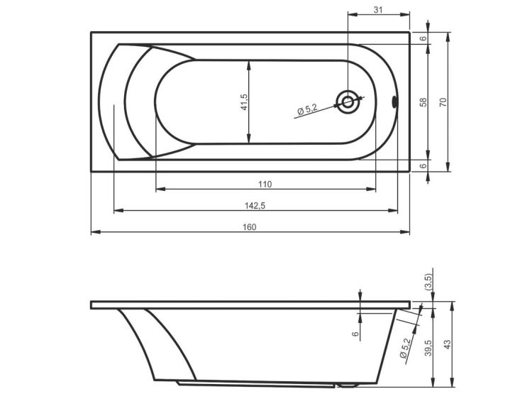 Wanna prostokątna 160x70 cm z hydromasażem Air Riho Miami BB60A1GH1003 biały połysk