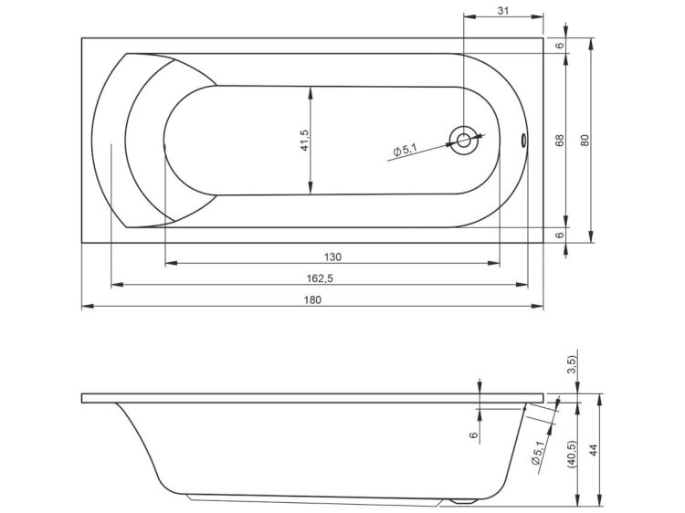 Wanna prostokątna 180x80 cm z hydromasażem Air Riho Miami BB64A1GH1003 biały połysk