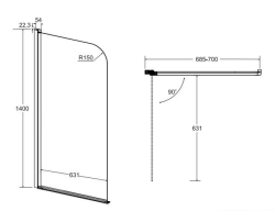 Parawan nawannowy jednoskrzydłowy Besco Prime 1 70x140 cm PNP-1S rys. tech.