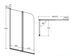 Parawan nawannowy dwuskrzydłowy Besco Prime 2 90x140 cm PNP-2S rys.tech.