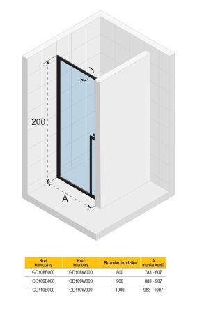 Przejdź do produktu Drzwi prysznicowe wnękowe 100 cm Riho Lucid GD101 GD110B000 czarny