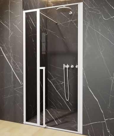 Przejdź do produktu Drzwi prysznicowe wnękowe 120 cm z elementem stałym Riho Lucid GD104 GD112W000 biały