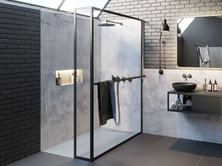 Kabina prysznicowa walk-in 100x200x30 cm z elementem stałym Riho Lucid GD402 G005034121 czarny